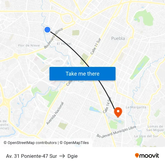 Av. 31 Poniente-47 Sur to Dgie map
