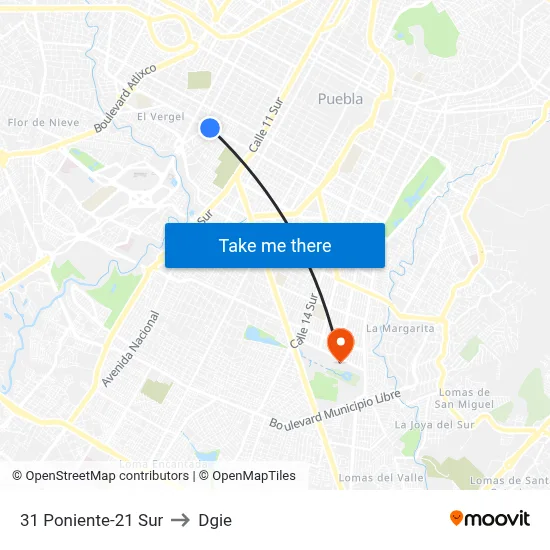 31 Poniente-21 Sur to Dgie map