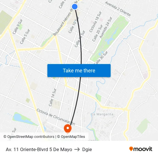 Av. 11 Oriente-Blvrd 5 De Mayo to Dgie map