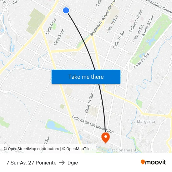 7 Sur-Av. 27 Poniente to Dgie map