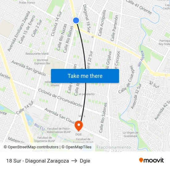 18 Sur - Diagonal Zaragoza to Dgie map