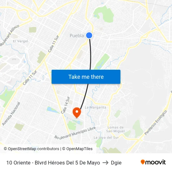 10 Oriente - Blvrd Héroes Del 5 De Mayo to Dgie map