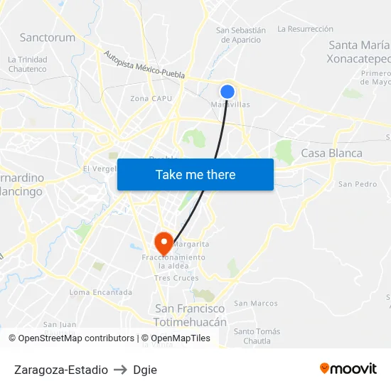 Zaragoza-Estadio to Dgie map