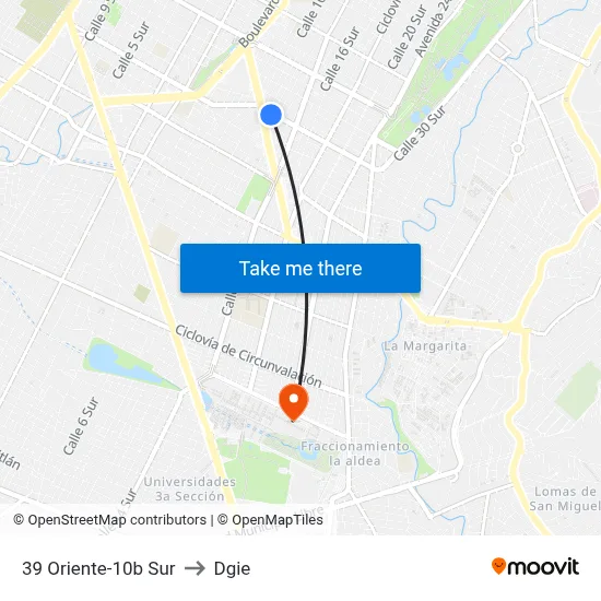 39 Oriente-10b Sur to Dgie map