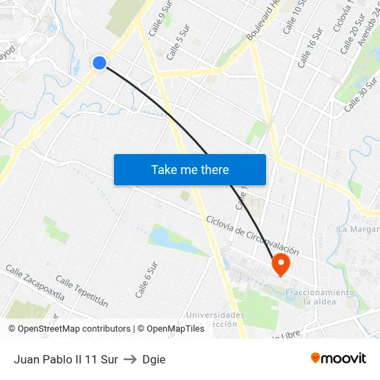 Juan Pablo II 11 Sur to Dgie map