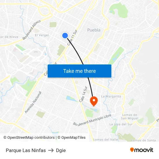 Parque Las Ninfas to Dgie map