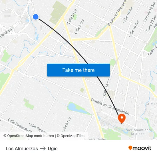 Los Almuerzos to Dgie map
