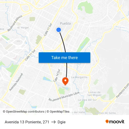 Avenida 13 Poniente, 271 to Dgie map