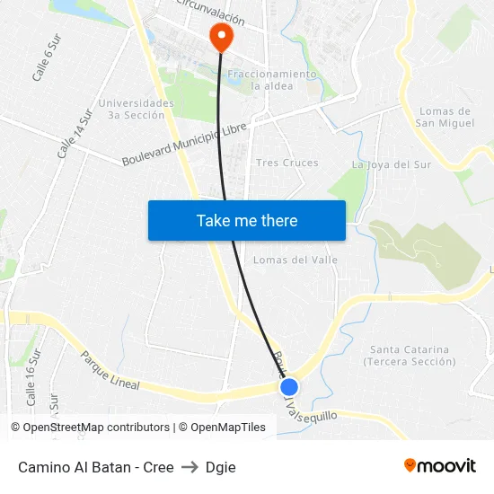 Camino Al Batan - Cree to Dgie map