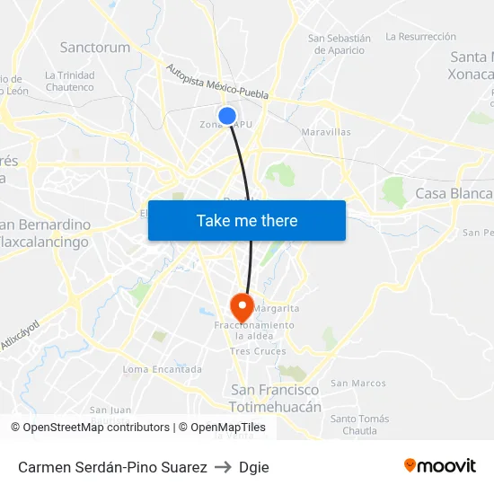 Carmen Serdán-Pino Suarez to Dgie map