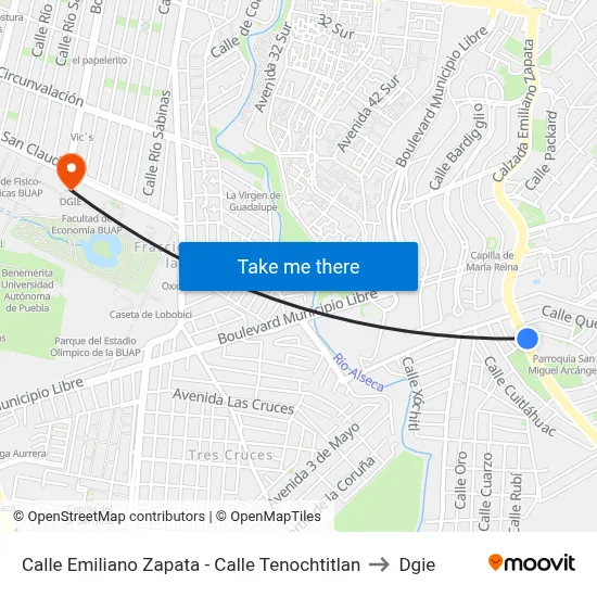 Calle Emiliano Zapata - Calle Tenochtitlan to Dgie map
