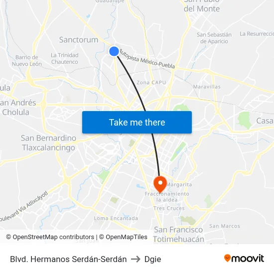 Blvd. Hermanos Serdán-Serdán to Dgie map