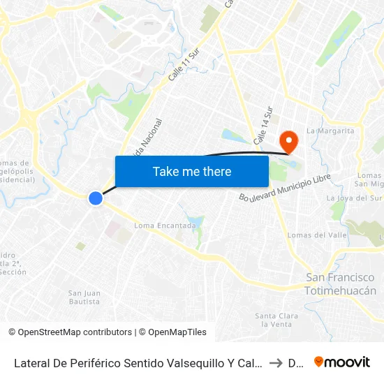 Lateral De Periférico Sentido Valsequillo Y Calle 11 Sur to Dgie map