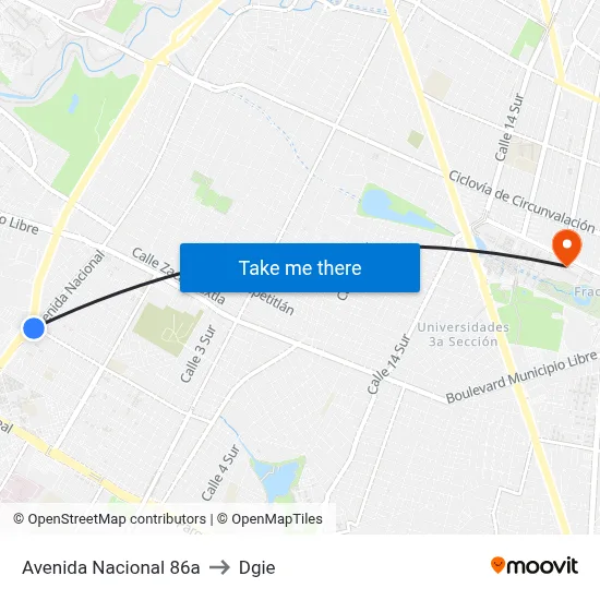 Avenida Nacional 86a to Dgie map