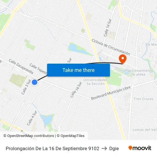 Prolongación De La 16 De Septiembre 9102 to Dgie map