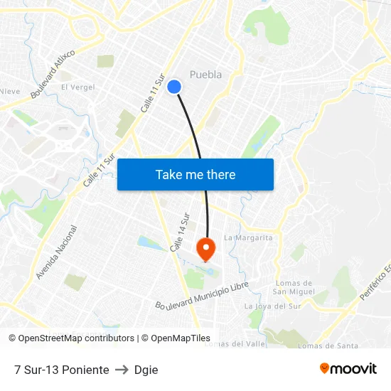 7 Sur-13 Poniente to Dgie map