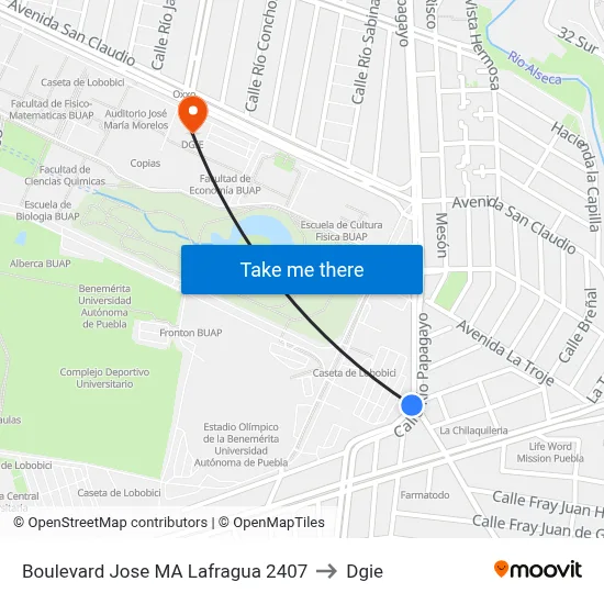 Boulevard Jose MA Lafragua 2407 to Dgie map