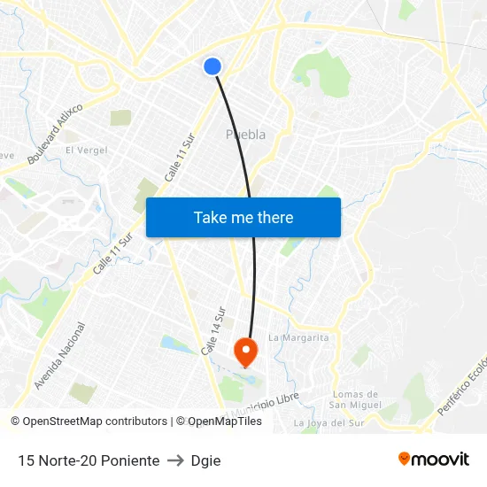 15 Norte-20 Poniente to Dgie map