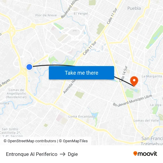 Entronque Al Periferico to Dgie map