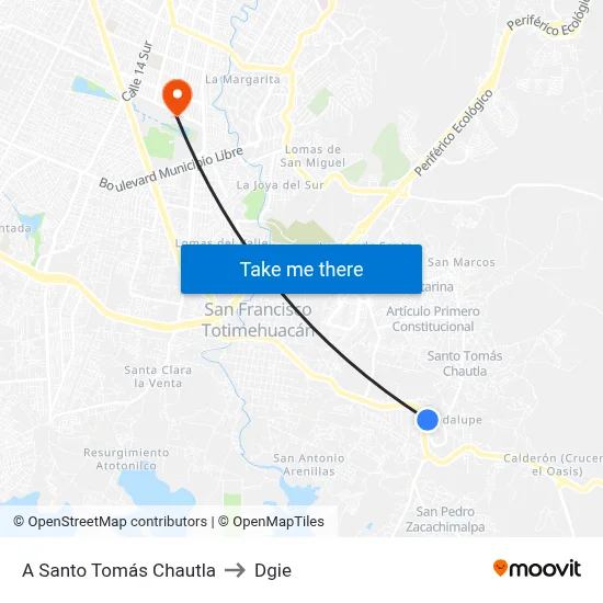 A Santo Tomás Chautla to Dgie map