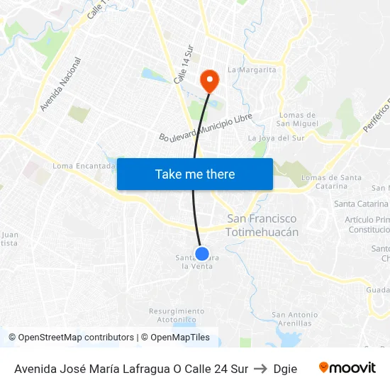 Avenida José María Lafragua O Calle 24 Sur to Dgie map