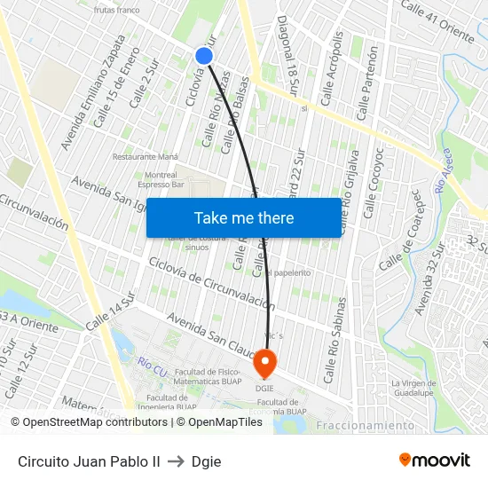 Circuito Juan Pablo II to Dgie map