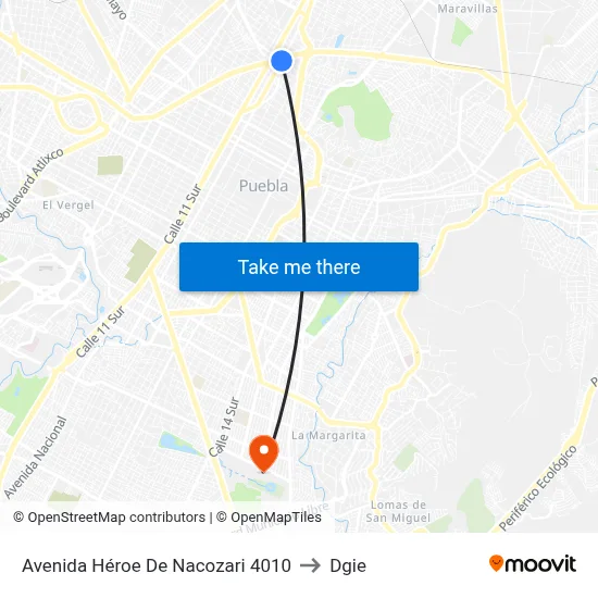 Avenida Héroe De Nacozari 4010 to Dgie map
