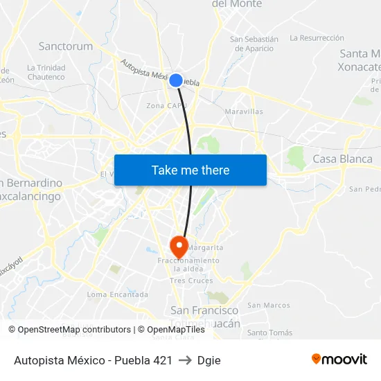 Autopista México - Puebla 421 to Dgie map