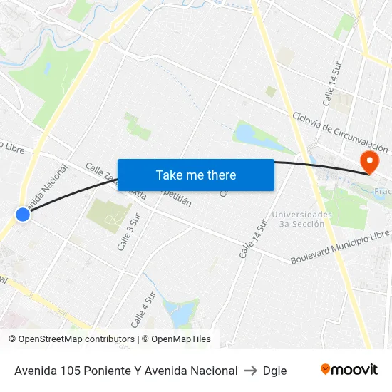 Avenida 105 Poniente Y Avenida Nacional to Dgie map