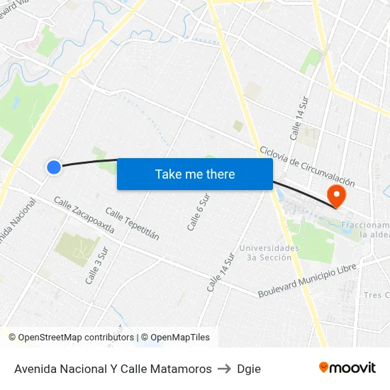 Avenida Nacional Y Calle Matamoros to Dgie map