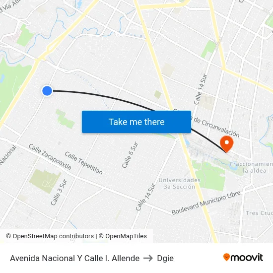 Avenida Nacional Y Calle I. Allende to Dgie map