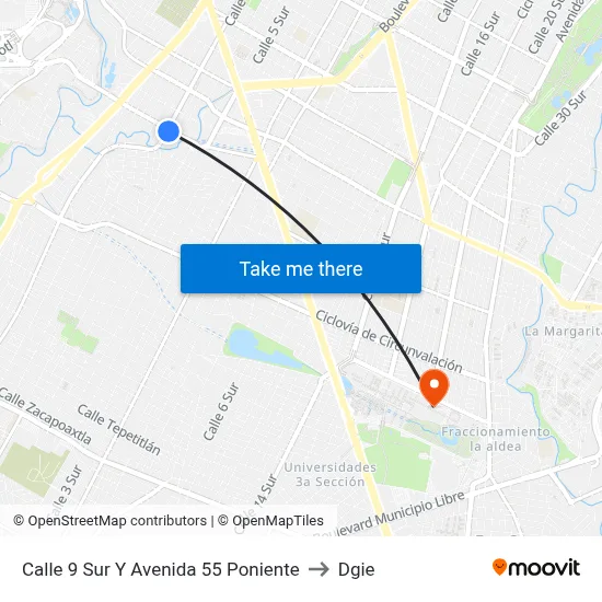 Calle 9 Sur Y Avenida 55 Poniente to Dgie map