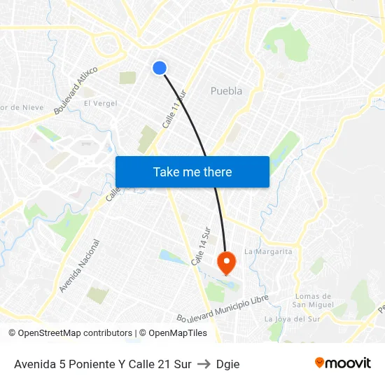 Avenida 5 Poniente Y Calle 21 Sur to Dgie map