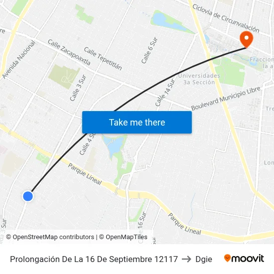 Prolongación De La 16 De Septiembre 12117 to Dgie map