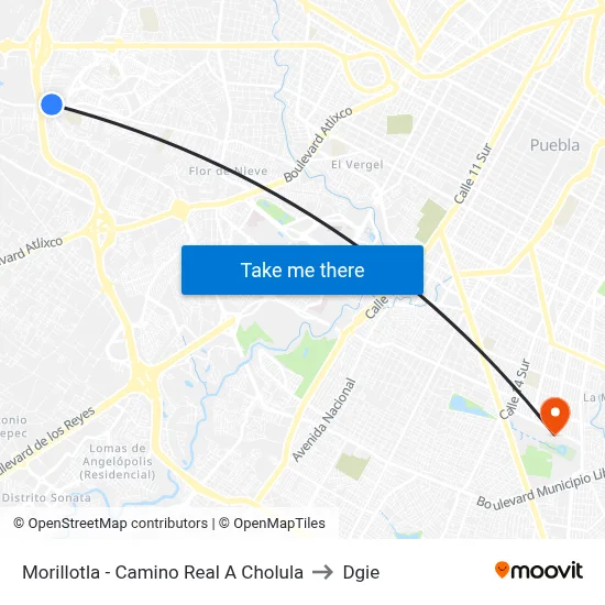 Morillotla - Camino Real A Cholula to Dgie map