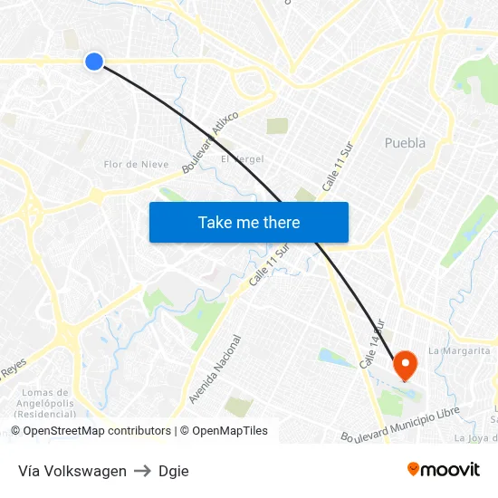 Vía Volkswagen to Dgie map