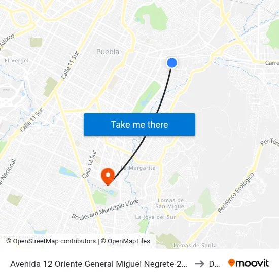 Avenida 12 Oriente General Miguel Negrete-28 Norte to Dgie map
