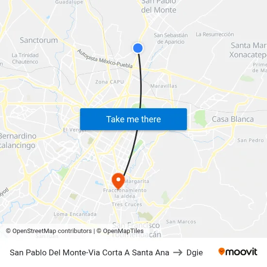 San Pablo Del Monte-Via Corta A Santa Ana to Dgie map
