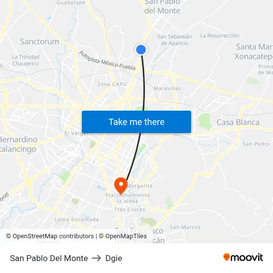 San Pablo Del Monte to Dgie map