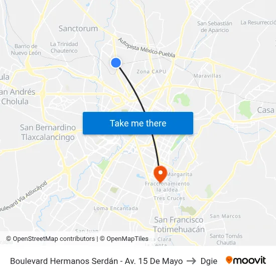 Boulevard Hermanos Serdán - Av. 15 De Mayo to Dgie map