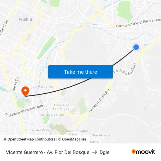 Vicente Guerrero - Av. Flor Del Bosque to Dgie map
