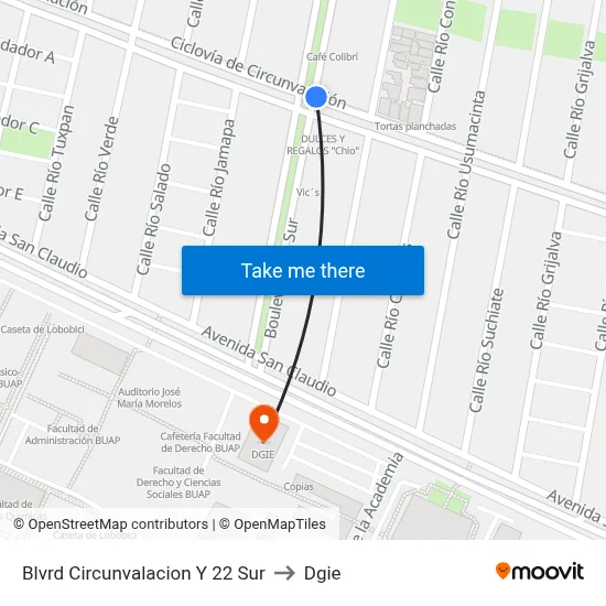 Blvrd Circunvalacion Y 22 Sur to Dgie map
