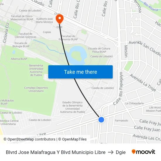Blvrd Jose Malafragua Y Blvd Municipio Libre to Dgie map