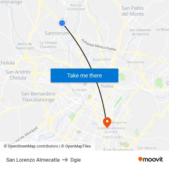 San Lorenzo Almecatla to Dgie map