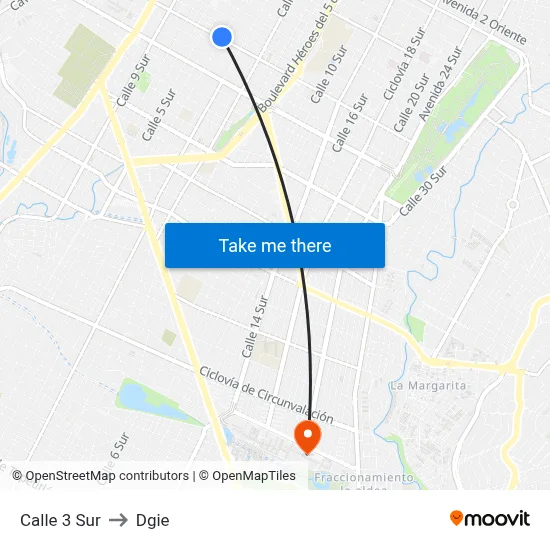 Calle 3 Sur to Dgie map