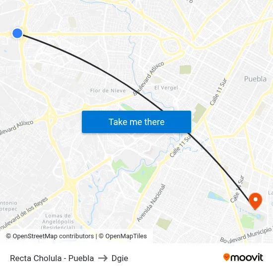 Recta Cholula - Puebla to Dgie map