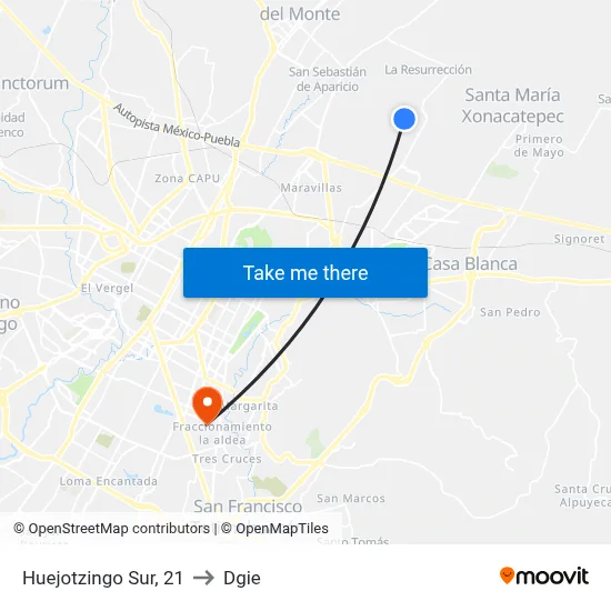Huejotzingo Sur, 21 to Dgie map