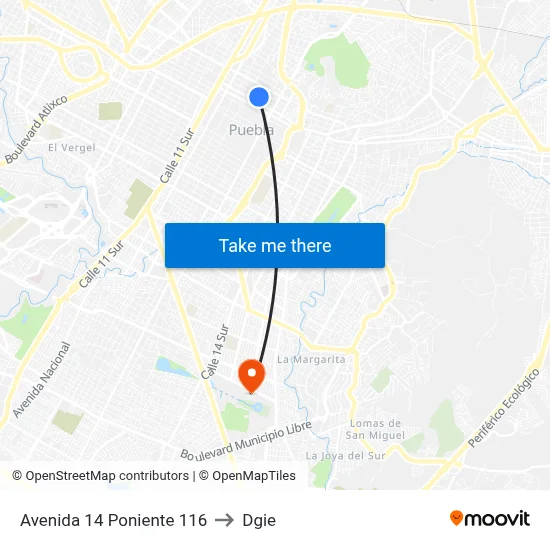 Avenida 14 Poniente 116 to Dgie map