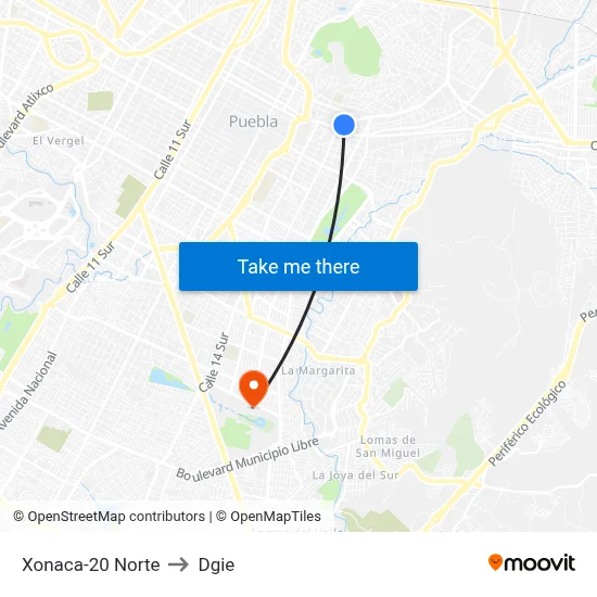 Xonaca-20 Norte to Dgie map