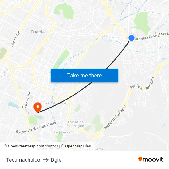 Tecamachalco to Dgie map